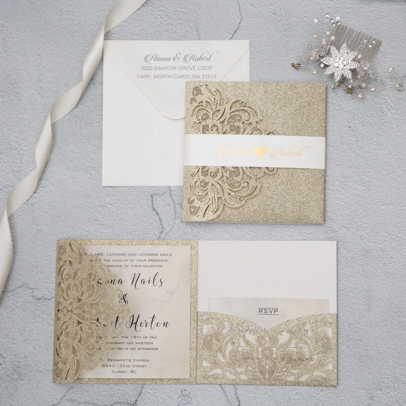 Glitter Papier Lasercut Einladungen Hochzeit WPFC2126G