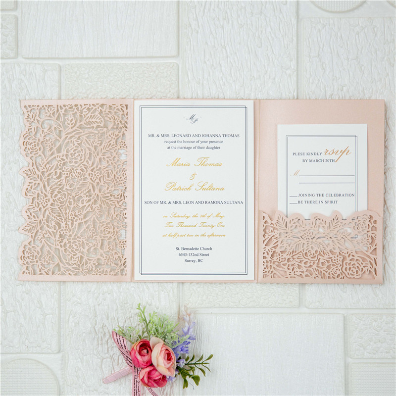 Lasercut Pocket Fold Einladungen zur Hochzeit WPFC2137