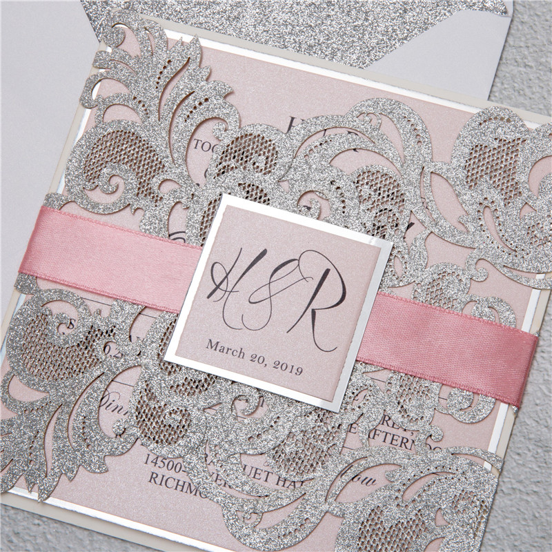 Glitter Papier Lasercut Einladungen Hochzeit WPL0002G