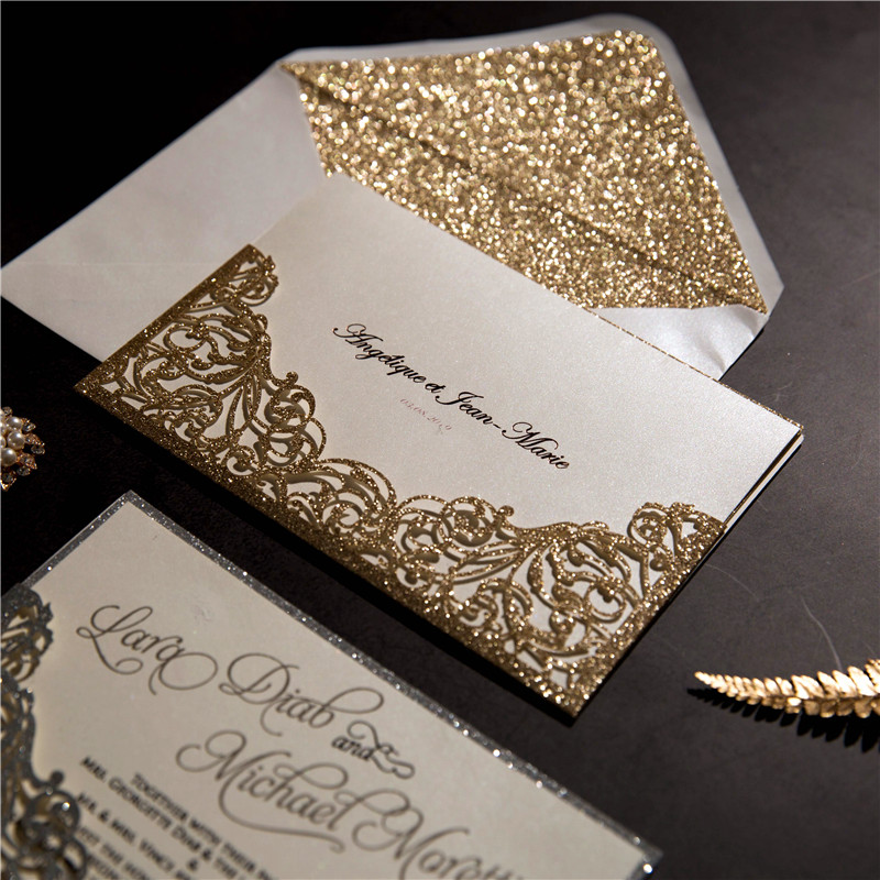 Glitter Papier Lasercut Einladungen Hochzeit WPL0007G