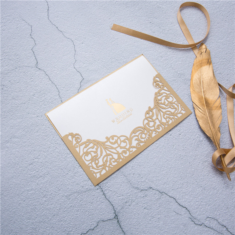 moderne Einsteckkarte zur Hochzeit golden mit elegantem Laserdruck WPL0007 - zum Schließen ins Bild klicken