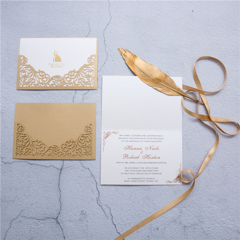 moderne Einsteckkarte zur Hochzeit golden mit elegantem Laserdruck WPL0007 - zum Schließen ins Bild klicken