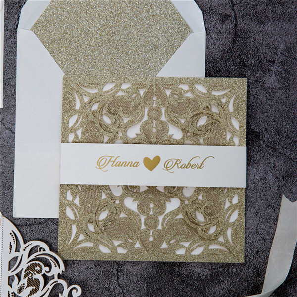 Glitter Papier Lasercut Einladungen Hochzeit WPL0019G