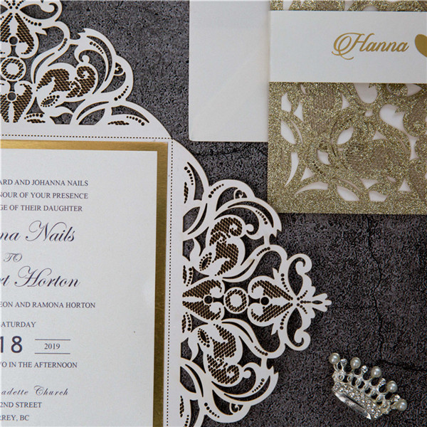 Glitter Papier Lasercut Einladungen Hochzeit WPL0019G