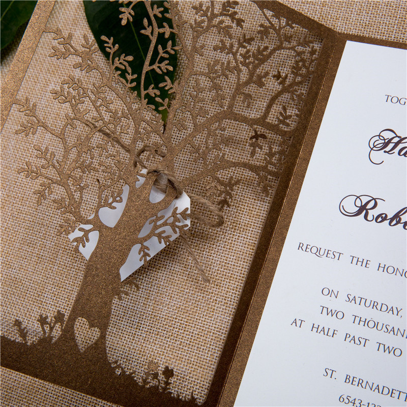 Baum Laserschnitt Hochzeitskarte Klappkarte in Braun WPL0033