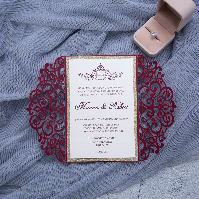 elfenbeinfarbene Festerfalz Hochzeitskarten mit Laserdruck Grosshandel WPL0041 - zum Schließen ins Bild klicken