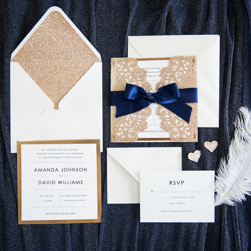 Glitter Papier Lasercut Einladungen Hochzeit WPL0067G - zum Schließen ins Bild klicken