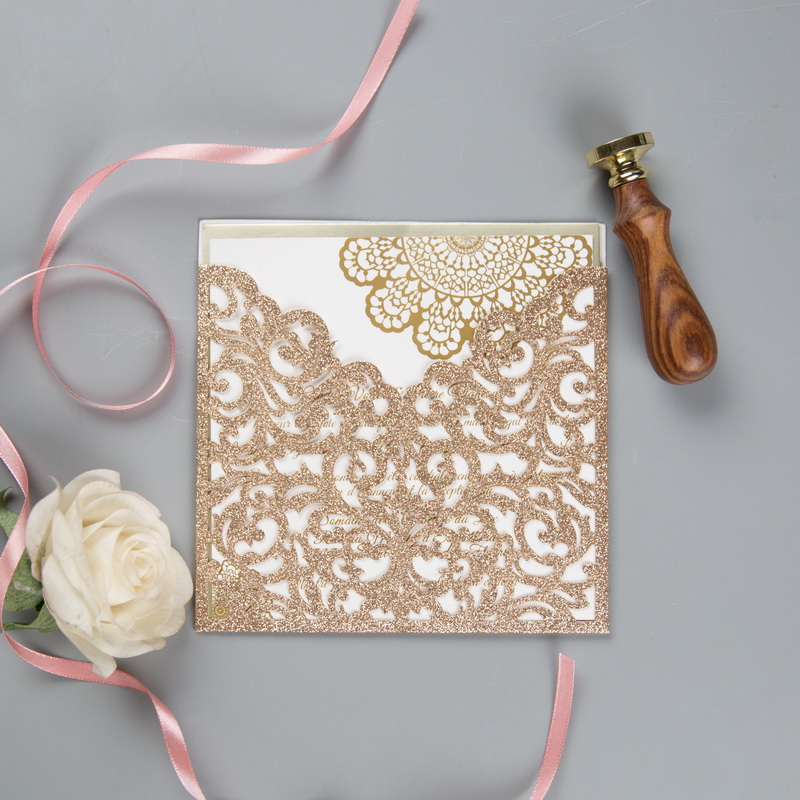 Glitter Papier Lasercut Einladungen Hochzeit WPL0070G