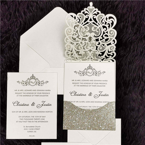 Glitter Papier Lasercut Einladungen Hochzeit WPL0074G