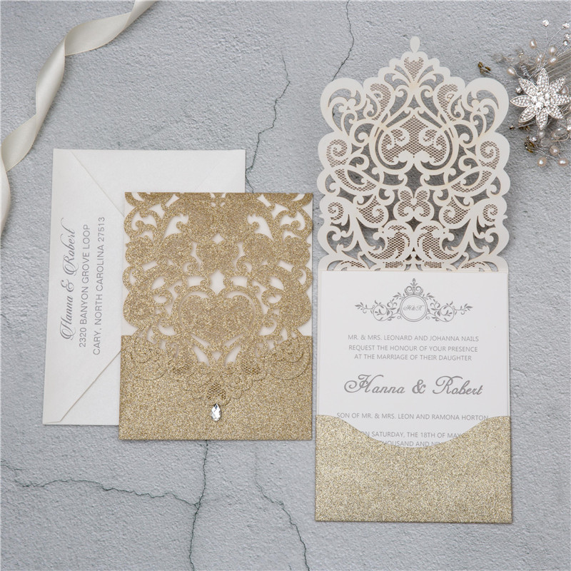 Glitter Papier Lasercut Einladungen Hochzeit WPL0074G