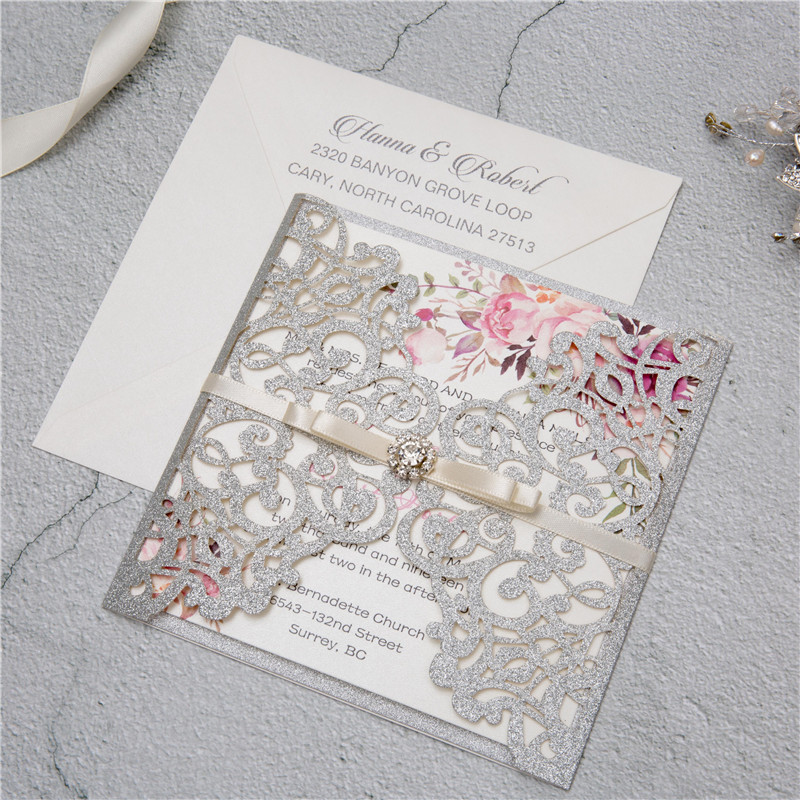 Glitter Papier Lasercut Einladungen Hochzeit WPL0135G