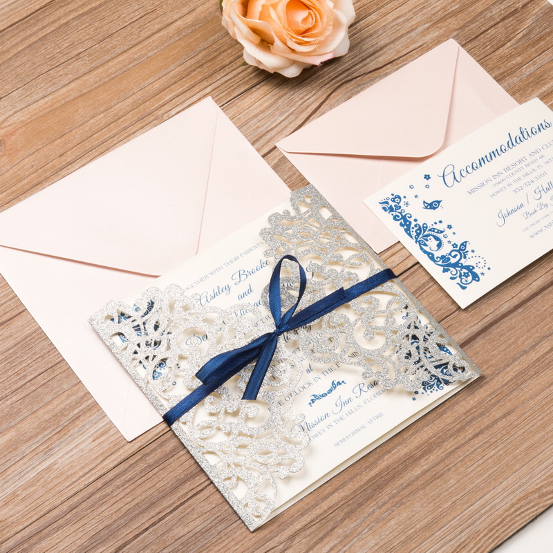 Glitter Papier Lasercut Einladungen Hochzeit WPL0135G