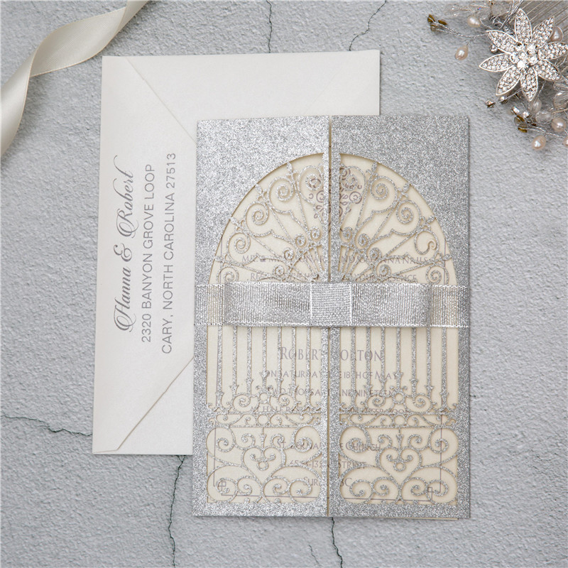 Glitter Papier Lasercut Einladungen Hochzeit WPL0139G