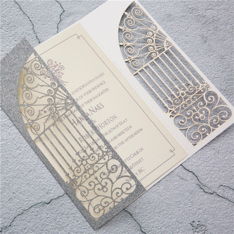 Glitter Papier Lasercut Einladungen Hochzeit WPL0139G