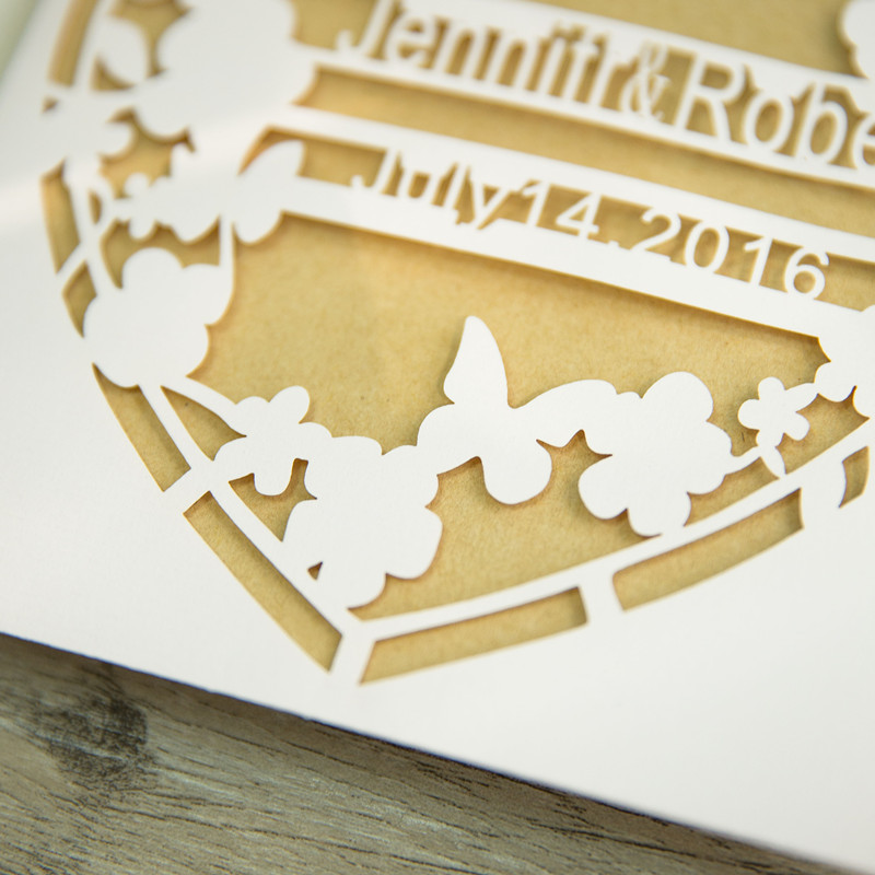 Lasercut Herz Hochzeitskarte mit Namen WPL0142