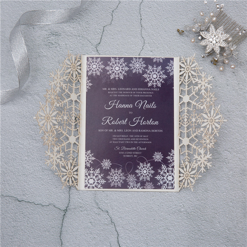 Glitter Papier Lasercut Hochzeitskarten Schneeflocke WPL0154G