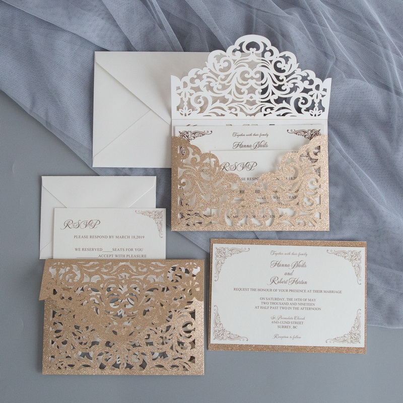 Glitter Papier Lasercut Einladungen Hochzeit WPL0189G