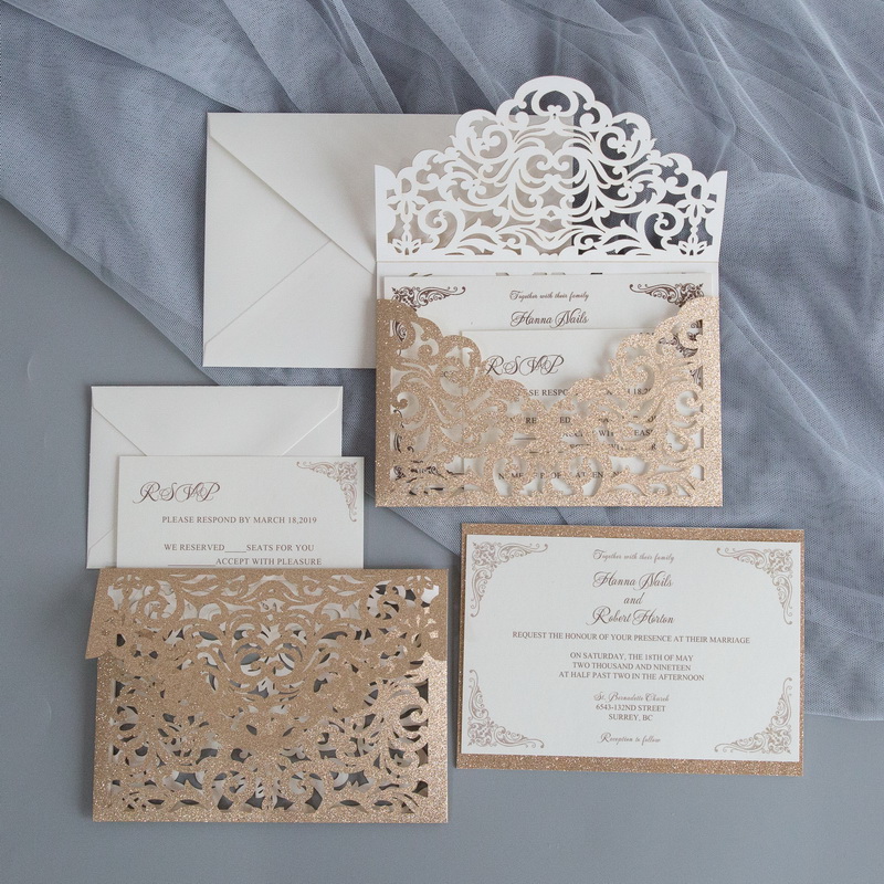 Glitter Papier Lasercut Einladungen Hochzeit WPL0189G