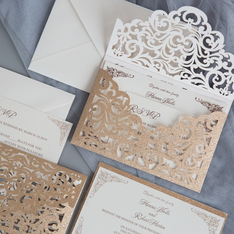 Glitter Papier Lasercut Einladungen Hochzeit WPL0189G