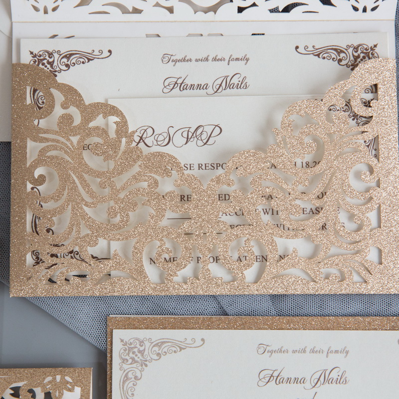 Glitter Papier Lasercut Einladungen Hochzeit WPL0189G