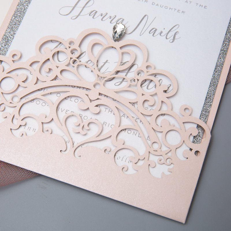 Lasercut Hochzeit Pocket Kristall Hochzeitskarten WPL0192