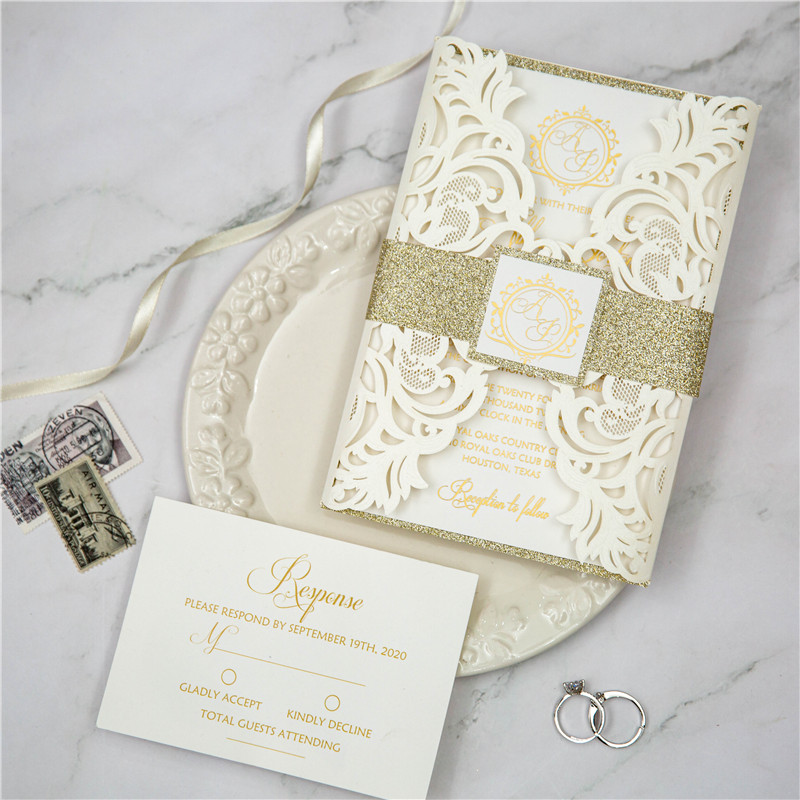 Elegante Ivory Laserschnitt Hochzeitseinladungen WPL0195