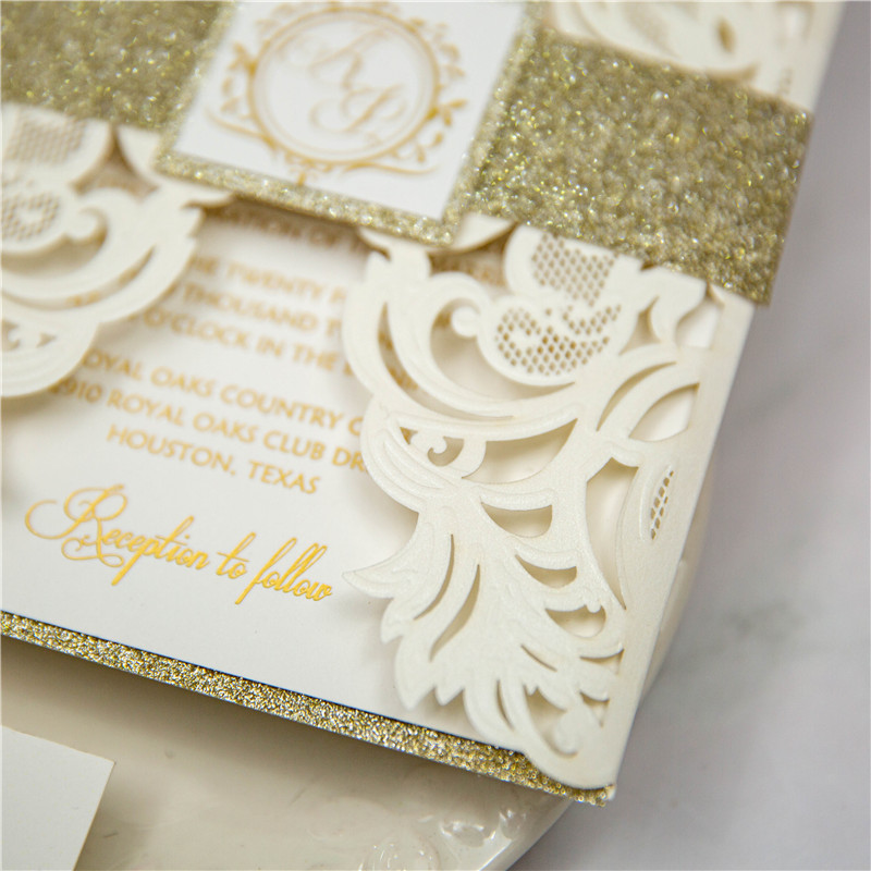Elegante Ivory Laserschnitt Hochzeitseinladungen WPL0195