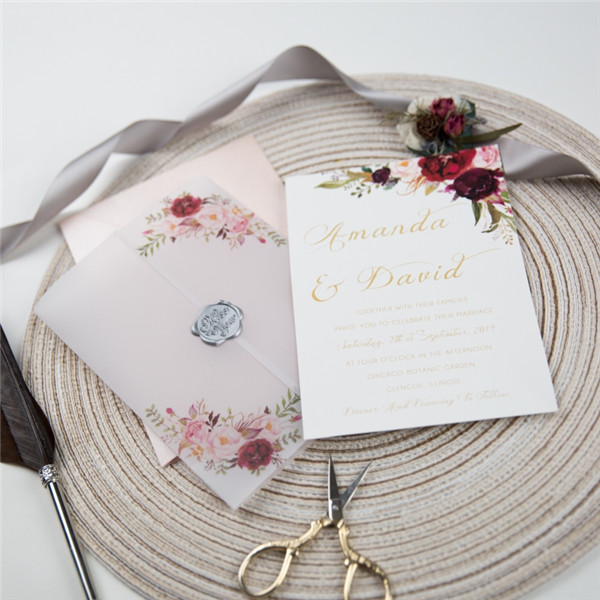 Blumen Transparentpapier Burgundy Einladungen zur Hochzeit WPV0001