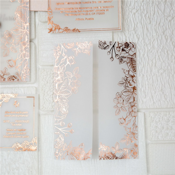 Rosegold Florale Foliendruck Transparente Hochzeitseinladungen WPV0003 - zum Schließen ins Bild klicken