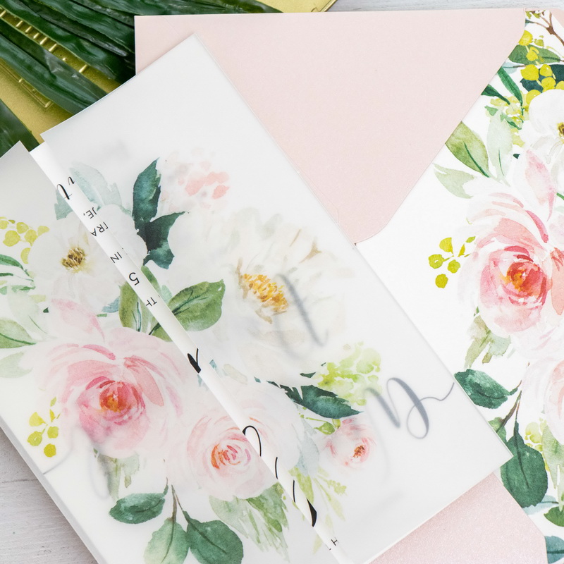 Blush&Grün natürliche Transparentpapier Einladungen zur Hochzeit WPV0005 - zum Schließen ins Bild klicken