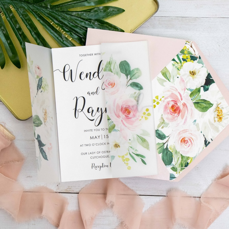 Blush&Grün natürliche Transparentpapier Einladungen zur Hochzeit WPV0005 - zum Schließen ins Bild klicken