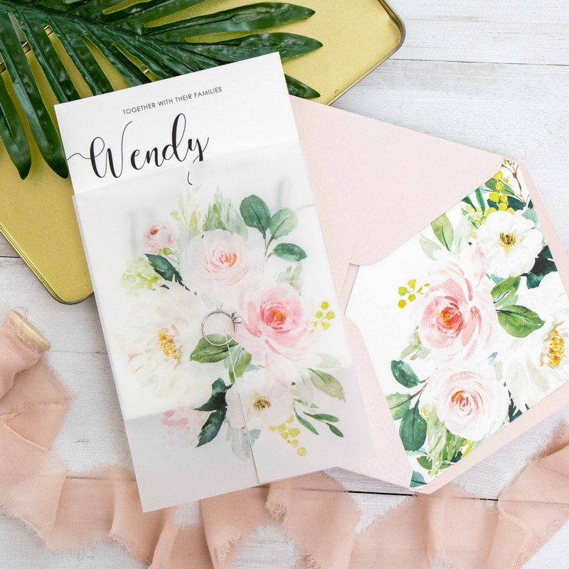 Blush&Grün natürliche Transparentpapier Einladungen zur Hochzeit WPV0005 - zum Schließen ins Bild klicken