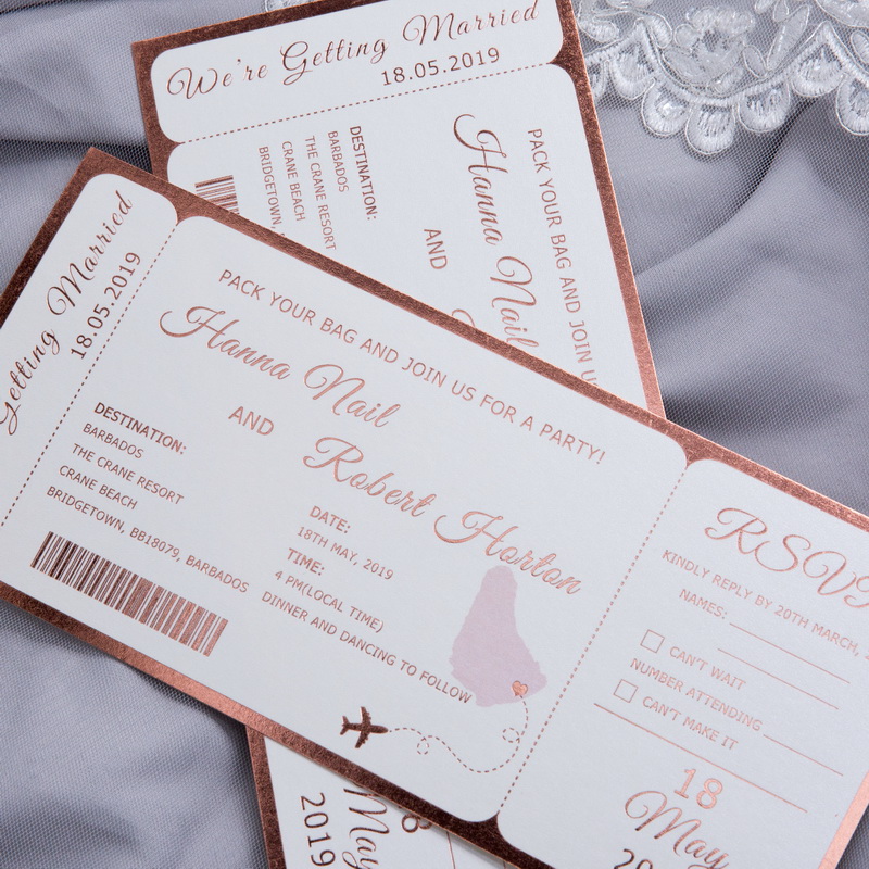 Flugticket Hochzeitskarten mit Foliendruck WTI0001