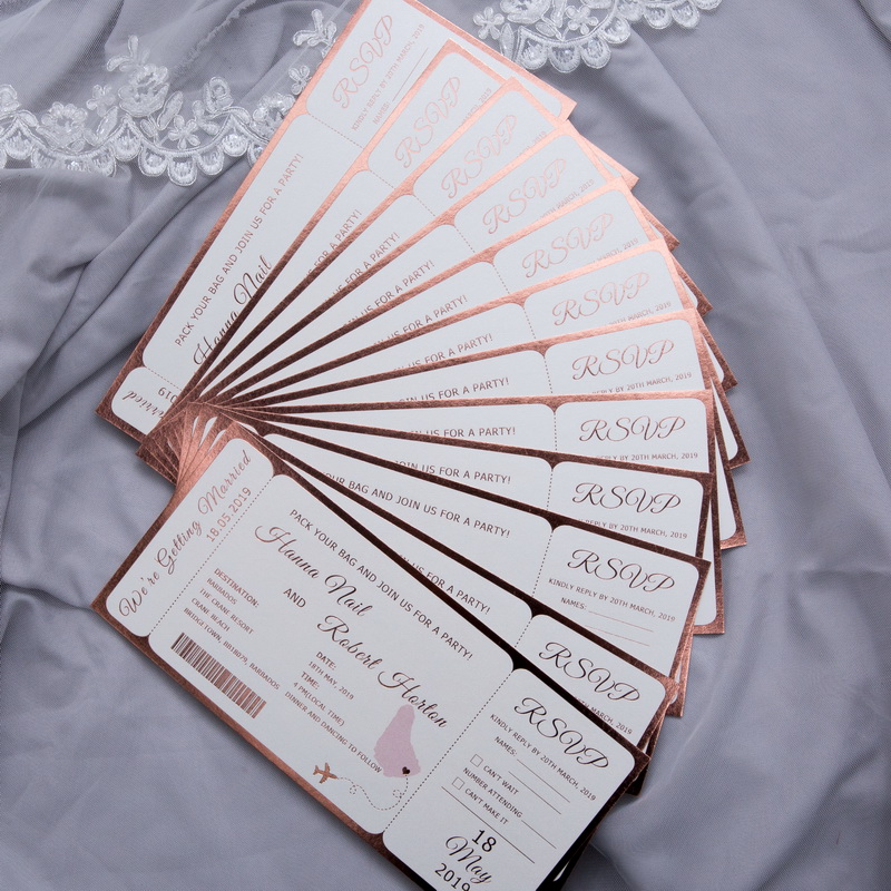 Flugticket Hochzeitskarten mit Foliendruck WTI0001